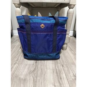 Roxy Blue Tribal Geometric Canvas Tote Bag Laptop Sleeve Zip Top Travel Beach